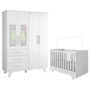 Jogo de Quarto Infantil Retrô Janelas Guarda Roupa e Berço Branco Brilho - Móveis Peroba