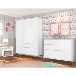 Jogo de Quarto Infantil Retrô Melinda Guarda Roupa, Cômoda com Porta e Mesinha Branco - Phoenix Baby Jogo de Quarto Infantil Retrô Melinda Guarda Roupa, Cômoda com Porta e Mesinha Branco - Phoenix Baby