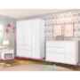 Jogo de Quarto Infantil Retrô Melinda Guarda Roupa, Cômoda com Porta e Mesinha Branco - Phoenix Baby