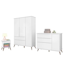 Jogo de Quarto Infantil Retrô Melinda Guarda Roupa, Cômoda com Porta e Mesinha Branco - Phoenix Baby Jogo de Quarto Infantil Retrô Melinda Guarda Roupa, Cômoda com Porta e Mesinha Branco - Phoenix Baby