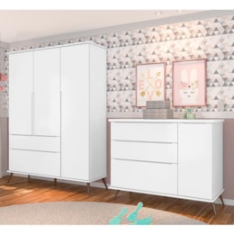 Jogo de Quarto Infantil Retrô Melinda Guarda Roupa e Cômoda com Porta Branco - Phoenix Baby Jogo de Quarto Infantil Retrô Melinda Guarda Roupa e Cômoda com Porta Branco - Phoenix Baby