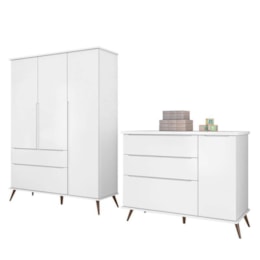 Jogo de Quarto Infantil Retrô Melinda Guarda Roupa e Cômoda com Porta Branco - Phoenix Baby Jogo de Quarto Infantil Retrô Melinda Guarda Roupa e Cômoda com Porta Branco - Phoenix Baby