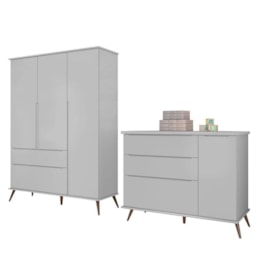 Jogo de Quarto Infantil Retrô Melinda Guarda Roupa e Cômoda com Porta Cinza - Phoenix Baby Jogo de Quarto Infantil Retrô Melinda Guarda Roupa e Cômoda com Porta Cinza - Phoenix Baby