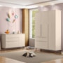Jogo de Quarto Infantil Retrô Melinda Guarda Roupa e Cômoda com Porta Off White - Phoenix Baby