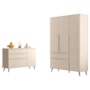 Jogo de Quarto Infantil Retrô Melinda Guarda Roupa e Cômoda com Porta Off White - Phoenix Baby