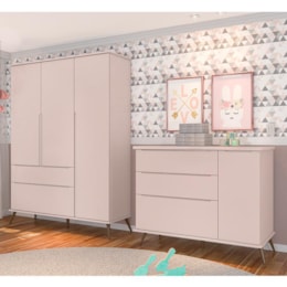 Jogo de Quarto Infantil Retrô Melinda Guarda Roupa e Cômoda com Porta Rosê - Phoenix Baby Jogo de Quarto Infantil Retrô Melinda Guarda Roupa e Cômoda com Porta Rosê - Phoenix Baby