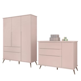Jogo de Quarto Infantil Retrô Melinda Guarda Roupa e Cômoda com Porta Rosê - Phoenix Baby Jogo de Quarto Infantil Retrô Melinda Guarda Roupa e Cômoda com Porta Rosê - Phoenix Baby
