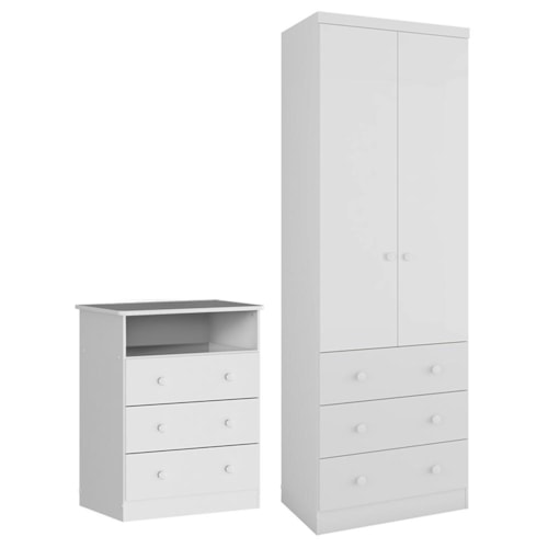 Jogo de Quarto Infantil Smim Guarda Roupa 2 Portas e Cômoda 3 Gavetas Branco Brilho - Móveis Peroba