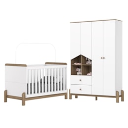 Jogo de Quarto Infantil Ternura Branco/Jequitibá com Guarda Roupa e Berço - Móveis Henn 