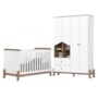 Jogo de Quarto Infantil Ternura Branco/Jequitibá com Guarda Roupa e Berço - Móveis Henn 