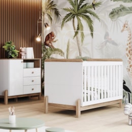 Jogo de Quarto Infantil Ternura com Cômoda e Berço Branco/Jequitibá - Móveis Henn