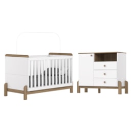 Jogo de Quarto Infantil Ternura com Cômoda e Berço Branco/Jequitibá - Móveis Henn