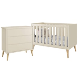 Jogo de Quarto Infantil Theo Cômoda 3 Gavetas e Berço Areia Fosco com Pés Madeira Natural - Reller Móveis Jogo de Quarto Infantil Theo Cômoda 3 Gavetas e Berço Areia Fosco com Pés Madeira Natural - Reller Móveis
