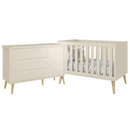 Jogo de Quarto Infantil Theo Cômoda e Berço Areia Fosco com Pés Madeira Natural - Reller Móveis Jogo de Quarto Infantil Theo Cômoda e Berço Areia Fosco com Pés Madeira Natural - Reller Móveis