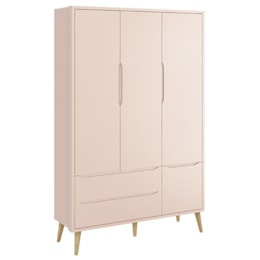 Jogo de Quarto Infantil Theo Guarda Roupa 3 Portas e Cômoda Rosa Fosco com Pés Madeira Natural - Reller Móveis Jogo de Quarto Infantil Theo Guarda Roupa 3 Portas e Cômoda Rosa Fosco com Pés Madeira Natural - Reller Móveis