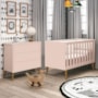 Jogo de Quarto Infantil Theo Retrô Cômoda 3 Gavetas e Berço Rosa Fosco com Pés Amadeirado - Reller Móveis