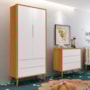Jogo de Quarto Infantil Theo Retrô Guarda Roupa 2 Portas e Cômoda Branco/Savana com Pés Amadeirado - Reller Móveis