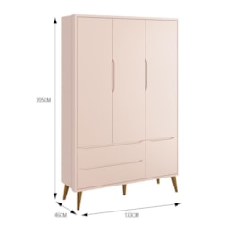 Jogo de Quarto Infantil Theo Retrô Guarda Roupa 3 Portas e Berço Rosa Fosco com Pés Amadeirado - Reller Móveis Jogo de Quarto Infantil Theo Retrô Guarda Roupa 3 Portas e Berço Rosa Fosco com Pés Amadeirado - Reller Móveis