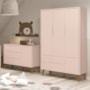 Jogo de Quarto Infantil Theo Retrô Guarda Roupa 3 Portas e Cômoda 1 Porta Rosa Fosco com Pés Amadeirado - Reller Móveis