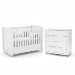 Jogo de Quarto Infantil Tutto New com Berço e Cômoda 4 Gavetas Branco Soft - Matic Móveis   Jogo de Quarto Infantil Tutto New com Berço e Cômoda 4 Gavetas Branco Soft - Matic Móveis