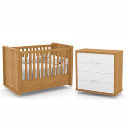 Jogo de Quarto Infantil Tutto New com Berço e Cômoda 4 Gavetas Freijó/Branco Soft - Matic Móveis   Jogo de Quarto Infantil Tutto New com Berço e Cômoda 4 Gavetas Freijó/Branco Soft - Matic Móveis