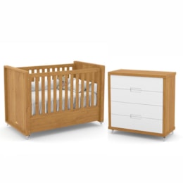 Jogo de Quarto Infantil Tutto New com Berço e Cômoda 4 Gavetas Freijó/Branco Soft - Matic Móveis  