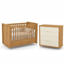 Jogo de Quarto Infantil Tutto New com Berço e Cômoda 4 Gavetas Freijó/Off White - Matic Móveis   Jogo de Quarto Infantil Tutto New com Berço e Cômoda 4 Gavetas Freijó/Off White - Matic Móveis