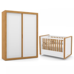 Jogo de Quarto Infantil Tutto New com Guarda Roupa 2 Portas e Berço Branco Soft/Freijó - Matic Móveis   Jogo de Quarto Infantil Tutto New com Guarda Roupa 2 Portas e Berço Branco Soft/Freijó - Matic Móveis