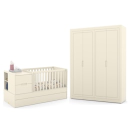 Jogo de Quarto Infantil Tutto New com Guarda Roupa 4 Portas e Berço Multifuncional Formare Off White - Matic Móveis Jogo de Quarto Infantil Tutto New com Guarda Roupa 4 Portas e Berço Multifuncional Formare Off White - Matic Móveis