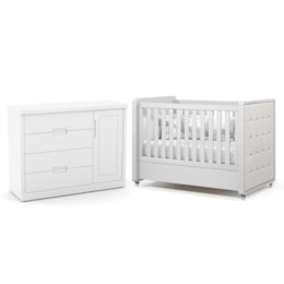 Jogo de Quarto Infantil Tutto New Cômoda 1 Porta e Berço Branco Soft com Capitonê - Matic Móveis Jogo de Quarto Infantil Tutto New Cômoda 1 Porta e Berço Branco Soft com Capitonê - Matic Móveis