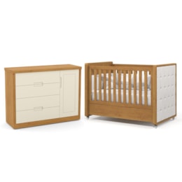 Jogo de Quarto Infantil Tutto New Cômoda 1 Porta e Berço Freijó/Off White com Capitonê - Matic Móveis