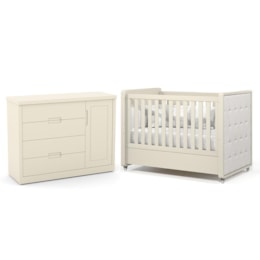 Jogo de Quarto Infantil Tutto New Cômoda 1 Porta e Berço Off White com Capitonê - Matic Móveis Jogo de Quarto Infantil Tutto New Cômoda 1 Porta e Berço Off White com Capitonê - Matic Móveis