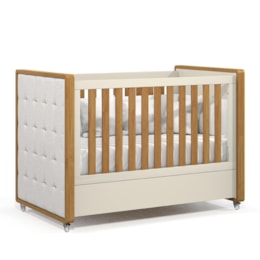 Jogo de Quarto Infantil Tutto New Cômoda 1 Porta e Berço Off White/Freijó com Capitonê - Matic Móveis