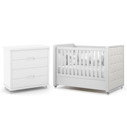Jogo de Quarto Infantil Tutto New Cômoda 4 Gavetas e Berço Branco Soft com Capitonê - Matic Móveis Jogo de Quarto Infantil Tutto New Cômoda 4 Gavetas e Berço Branco Soft com Capitonê - Matic Móveis