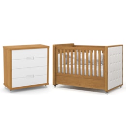 Jogo de Quarto Infantil Tutto New Cômoda 4 Gavetas e Berço Freijó/Branco Soft com Capitonê - Matic Móveis