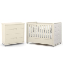 Jogo de Quarto Infantil Tutto New Cômoda 4 Gavetas e Berço Off White com Capitonê - Matic Móveis Jogo de Quarto Infantil Tutto New Cômoda 4 Gavetas e Berço Off White com Capitonê - Matic Móveis