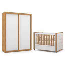 Jogo de Quarto Infantil Tutto New Guarda Roupa 2 Portas e Berço Branco Soft/Freijó com Capitonê - Matic Móveis Jogo de Quarto Infantil Tutto New Guarda Roupa 2 Portas e Berço Branco Soft/Freijó com Capitonê - Matic Móveis