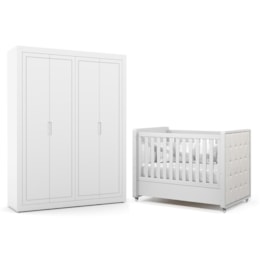 Jogo de Quarto Infantil Tutto New Guarda Roupa 4 Portas e Berço Branco Soft com Capitonê - Matic Móveis Jogo de Quarto Infantil Tutto New Guarda Roupa 4 Portas e Berço Branco Soft com Capitonê - Matic Móveis
