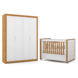 Jogo de Quarto Infantil Tutto New Guarda Roupa 4 Portas e Berço Branco Soft/Freijó com Capitonê - Matic Móveis Jogo de Quarto Infantil Tutto New Guarda Roupa 4 Portas e Berço Branco Soft/Freijó com Capitonê - Matic Móveis