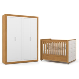 Jogo de Quarto Infantil Tutto New Guarda Roupa 4 Portas e Berço Freijó/Branco Soft com Capitonê - Matic Móveis Jogo de Quarto Infantil Tutto New Guarda Roupa 4 Portas e Berço Freijó/Branco Soft com Capitonê - Matic Móveis