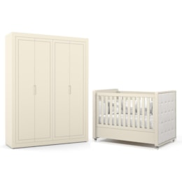 Jogo de Quarto Infantil Tutto New Guarda Roupa 4 Portas e Berço Off White com Capitonê - Matic Móveis Jogo de Quarto Infantil Tutto New Guarda Roupa 4 Portas e Berço Off White com Capitonê - Matic Móveis
