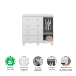 Jogo de Quarto Infantil Uli Cômoda e Berço Branco Brilho - Móveis Peroba