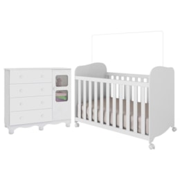 Jogo de Quarto Infantil Uli Cômoda e Berço Branco Brilho - Móveis Peroba