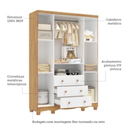 Jogo de Quarto Infantil Uli Guarda Roupa 4 Portas e Berço Branco Brilho/Amêndoa - Móveis Peroba