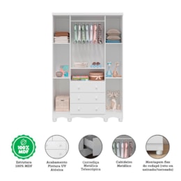 Jogo de Quarto Infantil Uli Guarda Roupa 4 Portas e Berço Branco Brilho - Móveis Peroba