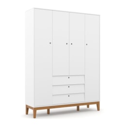 Jogo de Quarto Infantil Unique Guarda Roupa 4 Portas e Cômoda com Porta Branco Soft/Eco Wood - Matic Móveis   Jogo de Quarto Infantil Unique Guarda Roupa 4 Portas e Cômoda com Porta Branco Soft/Eco Wood - Matic Móveis