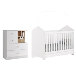 Jogo de Quarto Infantil Vanila com Berço e Cômoda Branco/Jequitibá - Móveis Henn 