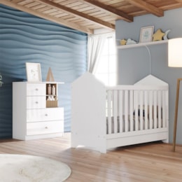 Jogo de Quarto Infantil Vanila com Berço e Cômoda Branco/Jequitibá - Móveis Henn 