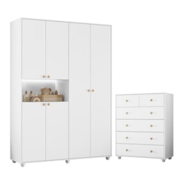 Jogo de Quarto Infantil Vittoria com Guarda Roupa e Cômoda Branco - Móveis Albatroz