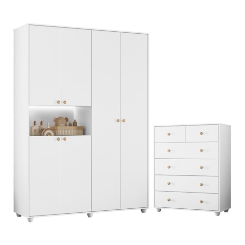 Jogo de Quarto Infantil Vittoria com Guarda Roupa e Cômoda Branco - Móveis Albatroz